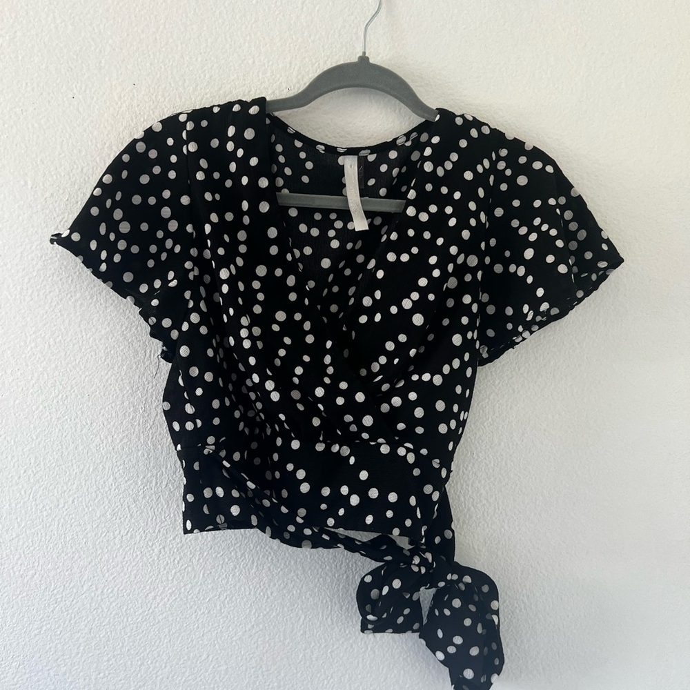 Polka Dot Wrap Top - Black and White